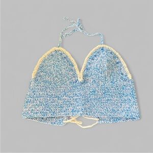 Blue and Cream Crochet Halter Top